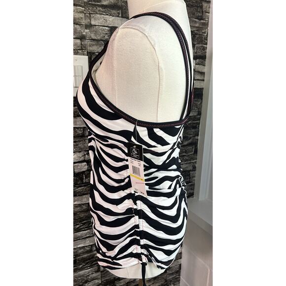 CLEARANCE Tankini Med NWT Cross Front Zebra Ruched w/ Ties Beach Pool Lake Vacay - Picture 3 of 7